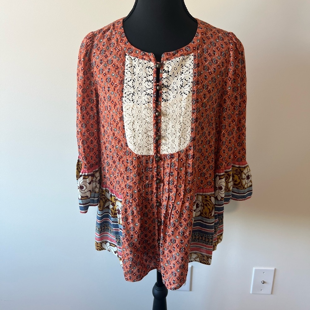 Maeve Anthropologie Bohemian Patterned Women's Button up Top Blouse Size 0